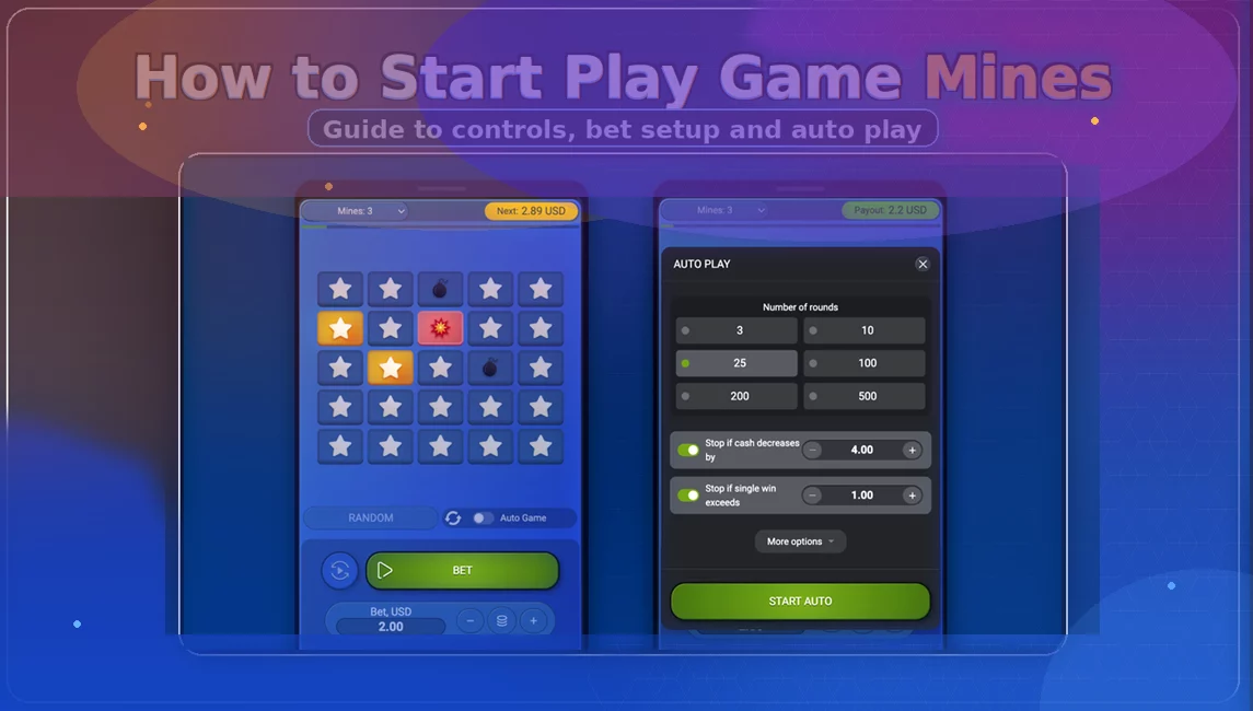 The process of registering, depositing, and taking the first steps in the Mines game.